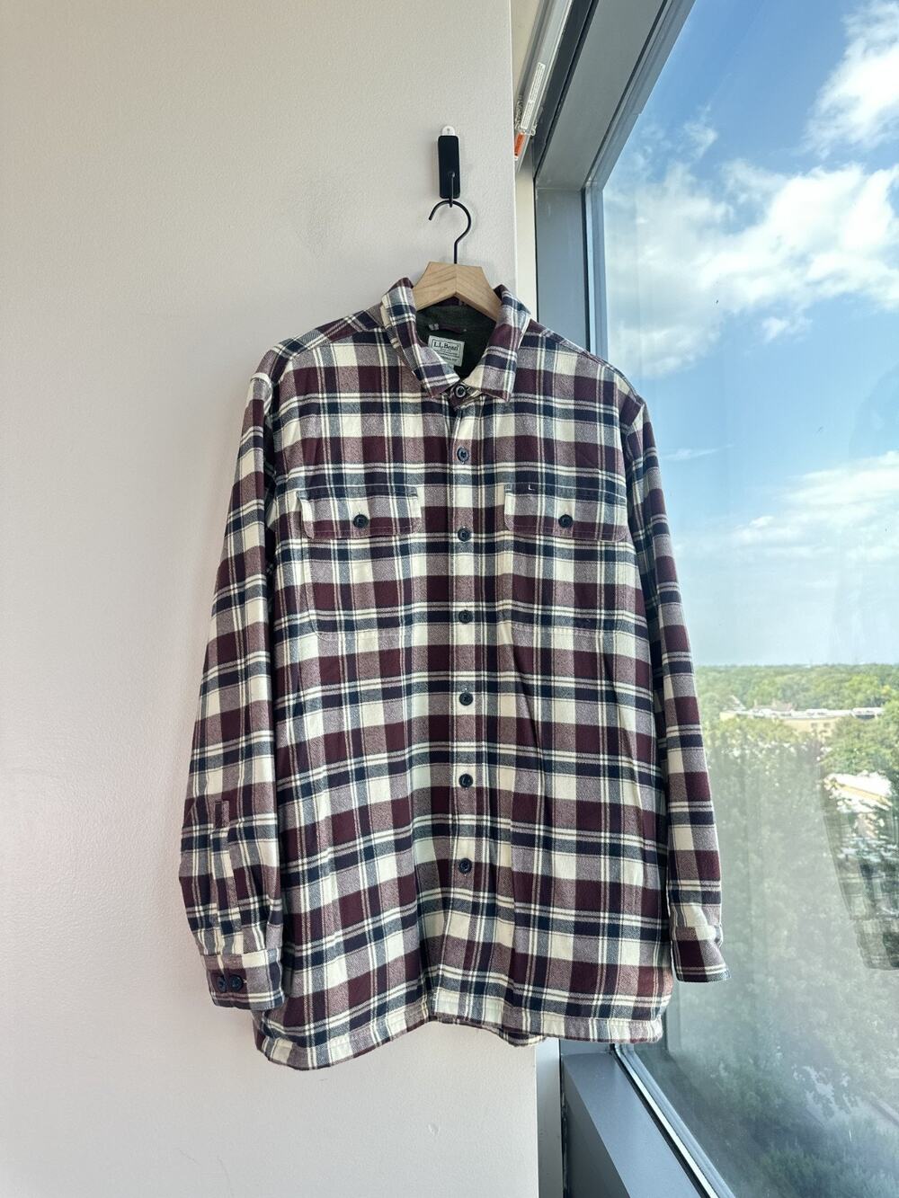 L.L.Bean Men's Fleece-Lined Flannel Shirt Cozy Fall Winter Plaid Pattern Sz L